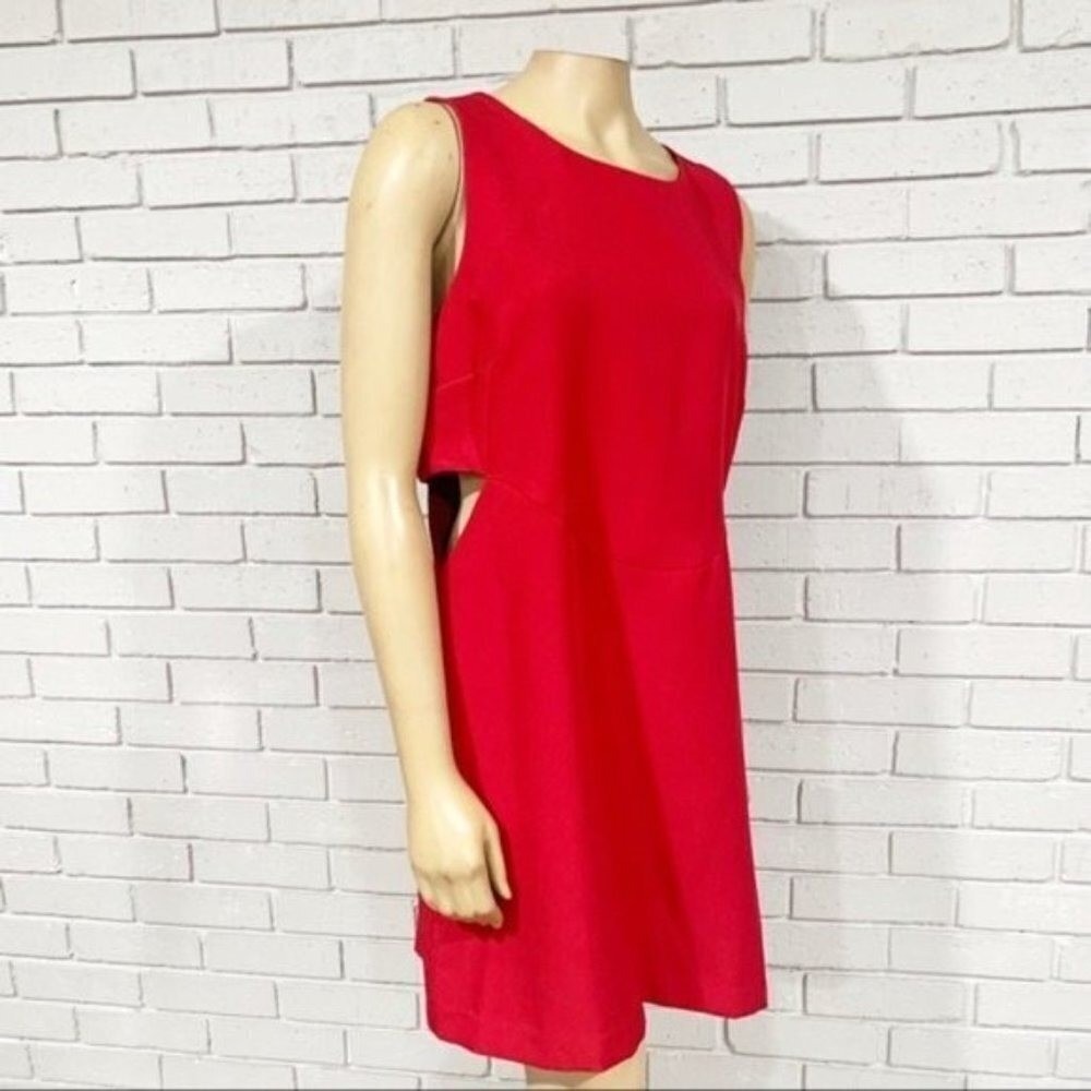 Anthropologie Red Sleeveless Side Cut Out Mini Shift Dress Round Neck Zip Back - Picture 11 of 13